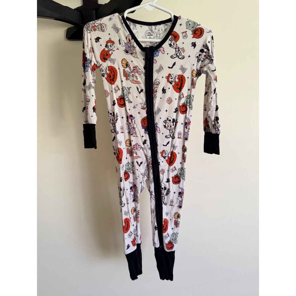 Lolly & Laddie Disney Halloween Bamboo Zipper Romper Mickey Minnie 6-12M